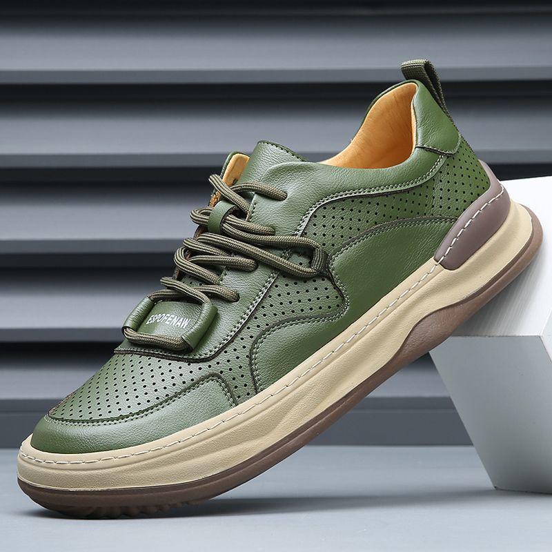 Men's Breathable Leather Crooked Toe Clown Shoes - Trendy Versatile Casual Hollowed-Out White Skate Shoes for Spring/Summer