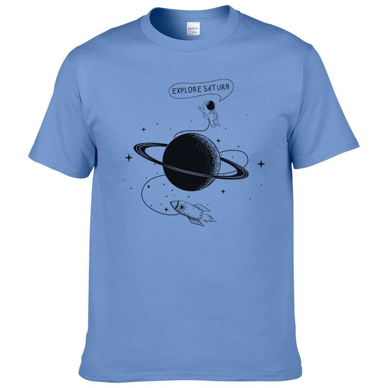 Astronaut Erkunde Saturn T-Shirt Herren Sommer Kurzarm Mode T-Shirt Baumwolle Coole T-Shirts Tops Markenkleidung #226