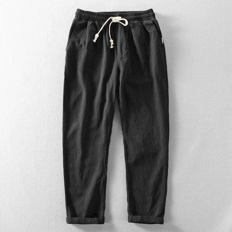 Men's Casual Pants Straight Linen Trousers Male Black Polyester Korean Style Classic In Streetwear Harajuku Y2k Baggy Summer