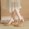 Silberne High Heels Damen Stiletto neuer Rock Temperament weiches Leder gold spitz nicht müde Füße vielseitig Brautjungfer Schuhe