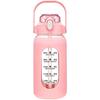 BHBL 64Oz Glass Water Bottles with Straw, Glass Bottle with Silicone Sleeve and Time Marker, for Gym Home Pink