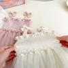 Baby Girl Summer Bow Strap Romper with Tulle Dress for 100 Day and 1st Birthday