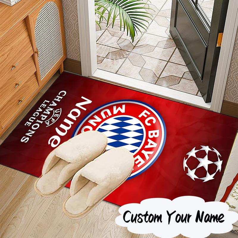 Custom Name Bayern Crest Rug for Living Room, Game Rooms, Office, Bedroom, Floor Mat Playful Design, fan gifts Christmas decor