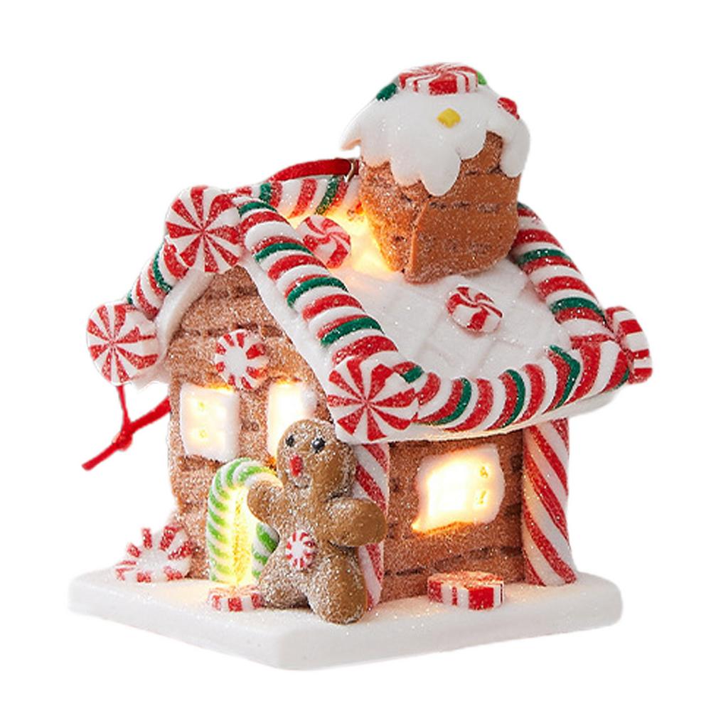Gingerbread House Tree Topper Light Up Mini Gingerbread House Ornaments Soft Clay Fairy Tale Candy House For Christmas Tree