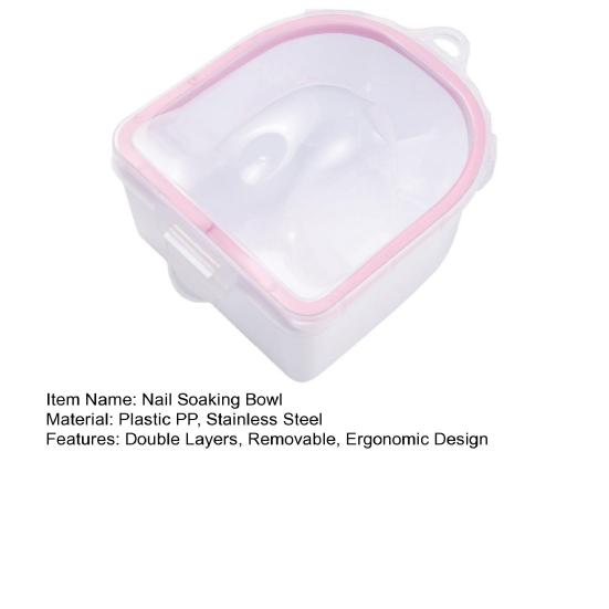 Nail Soaking Bowl with Cuticle Pusher Removable Double Layers Groove Design Hanging Hole Manicure Tool Soak Off Gel Polish Remover Bowl Salon Use