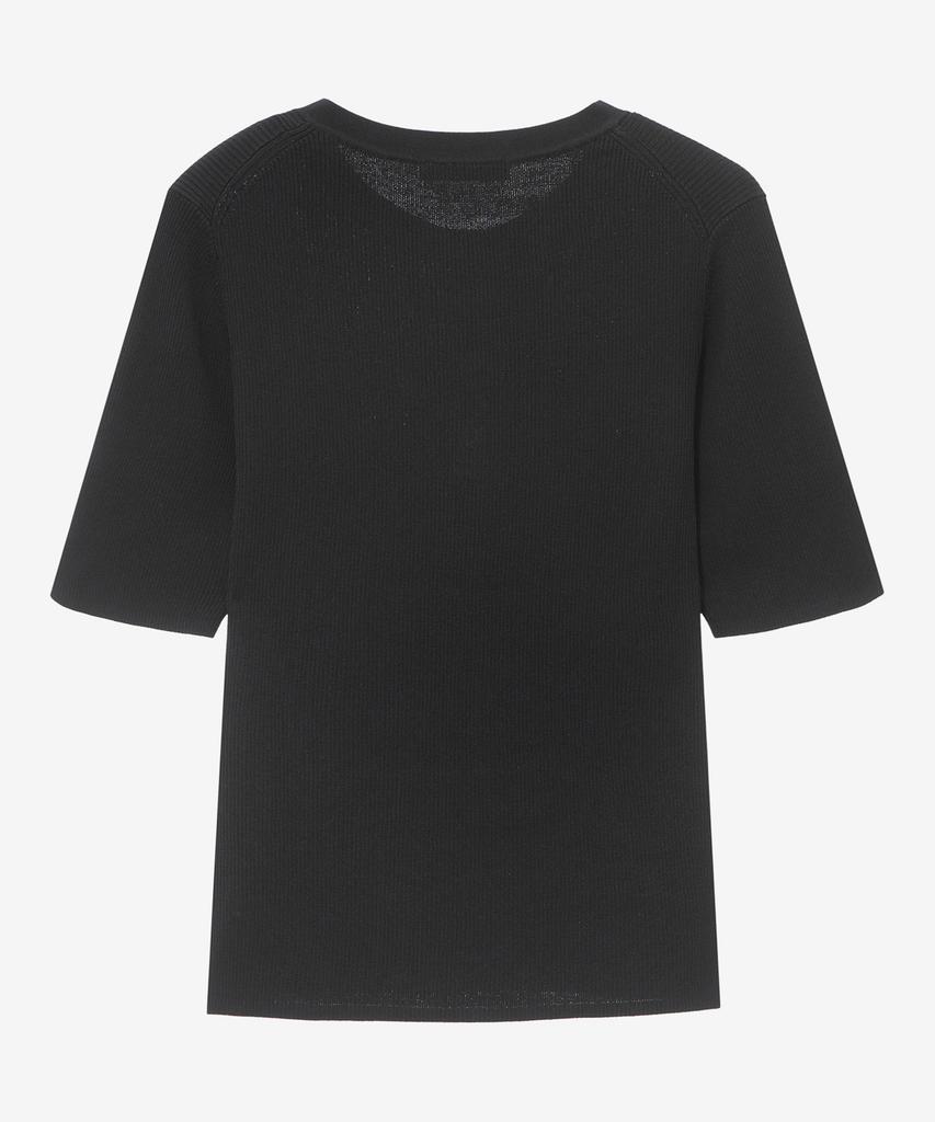 BASIC HOUSE Women'S Rayon Rib Knit Short Sleeve Sweater Black Lzkt3204