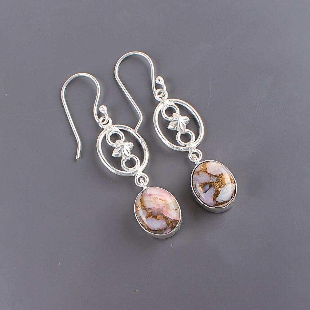 Pink Opal Copper Gemstone 925 Sterling Silver Jewelry Handmade Earrings 2.00" EE-17-37