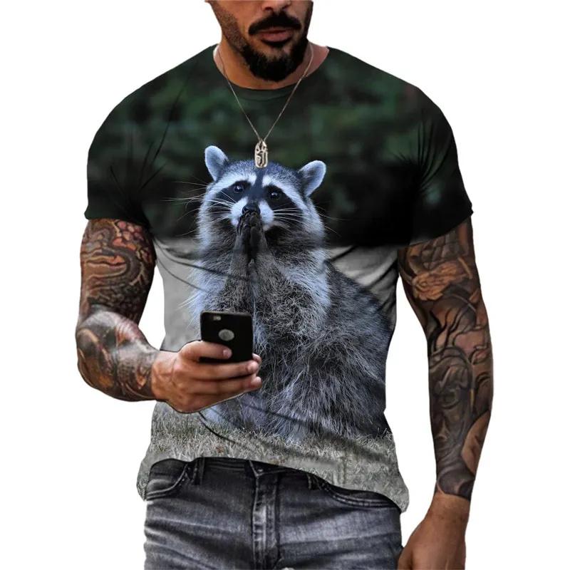 3D Printed Funny Raccoon T Shirt For Men Cute Animal Pattern T-Shirts Summer Fashion Casual Round Neck Tees Loose Short Sleeves