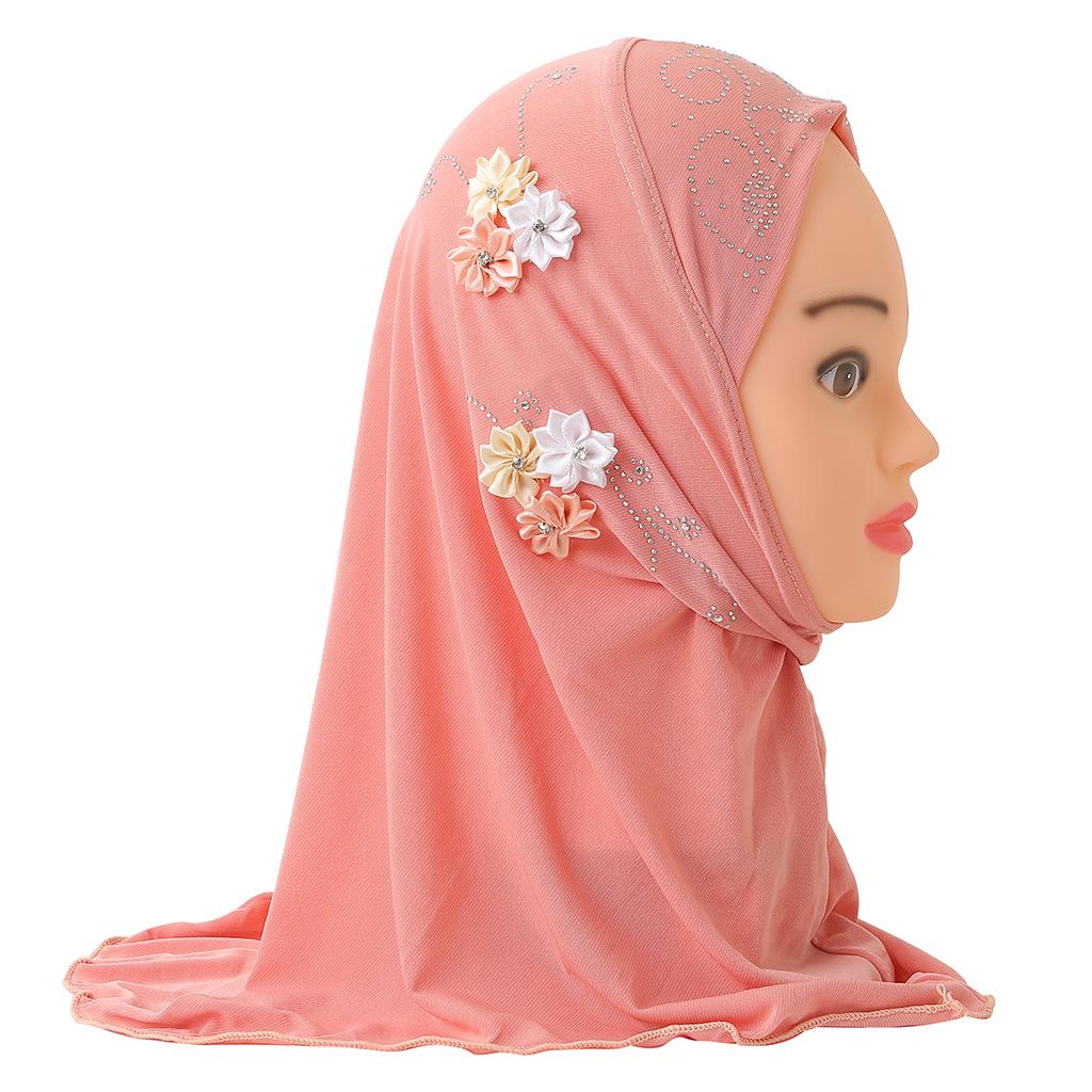 Fit 2-5 years old small girl cute hijab cap with flower beautiful muslim scarf islamic headscarf hat amira pull on headwrap