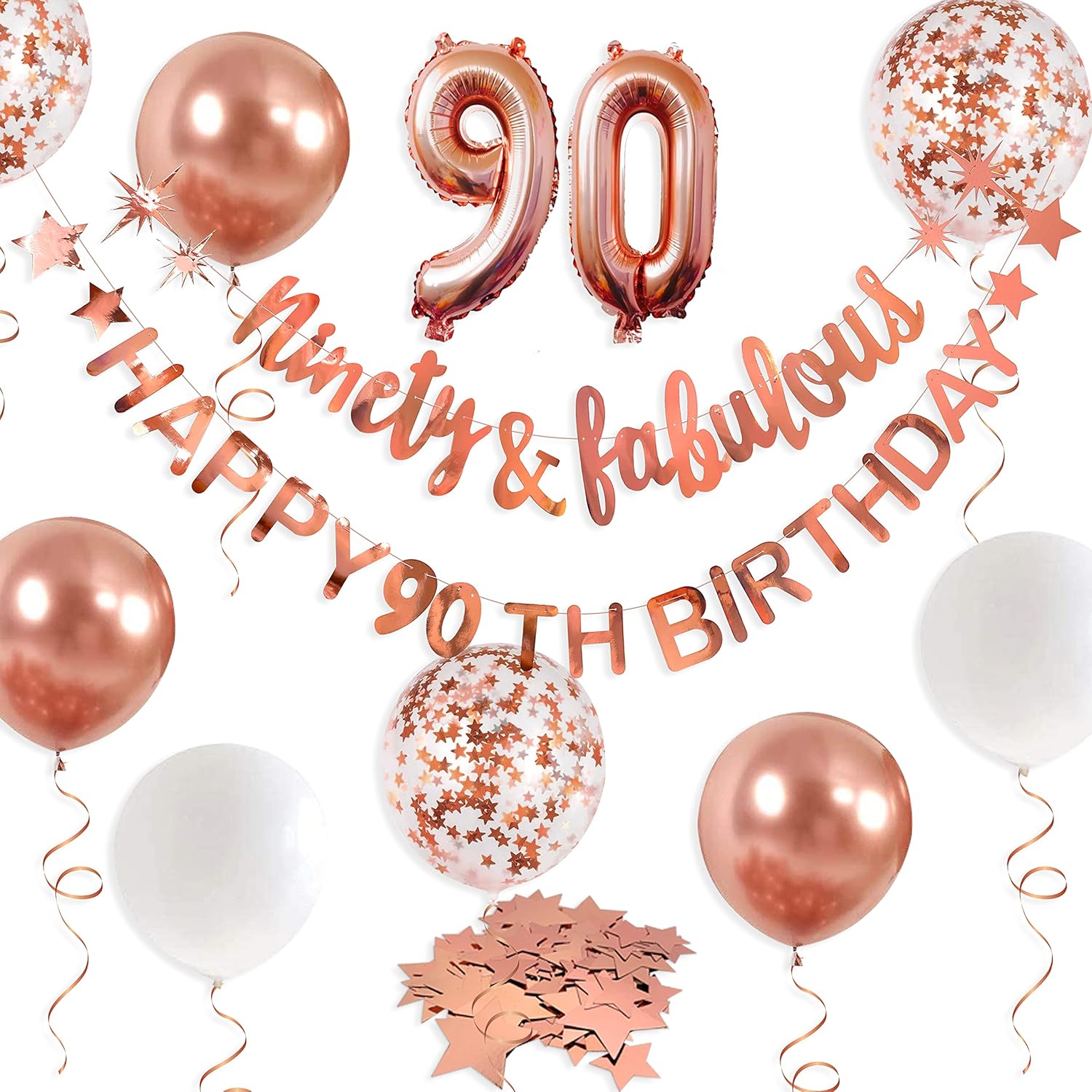 Rose Gold Fifty & Fabulous Happy 50th Birthday Banner Garland Foil Balloon 50 for Womens 50th Birthday Decorations Hanging 50 and Fabulous Cheers to 90&Fabulous