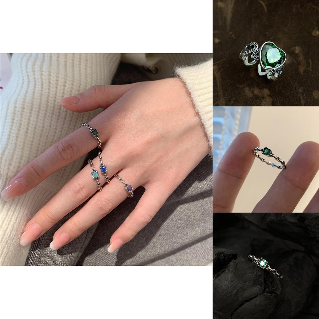 S925 Silver Stylish Green Zircon Geometric Design Open Ring Ideal For Fashion Lovers