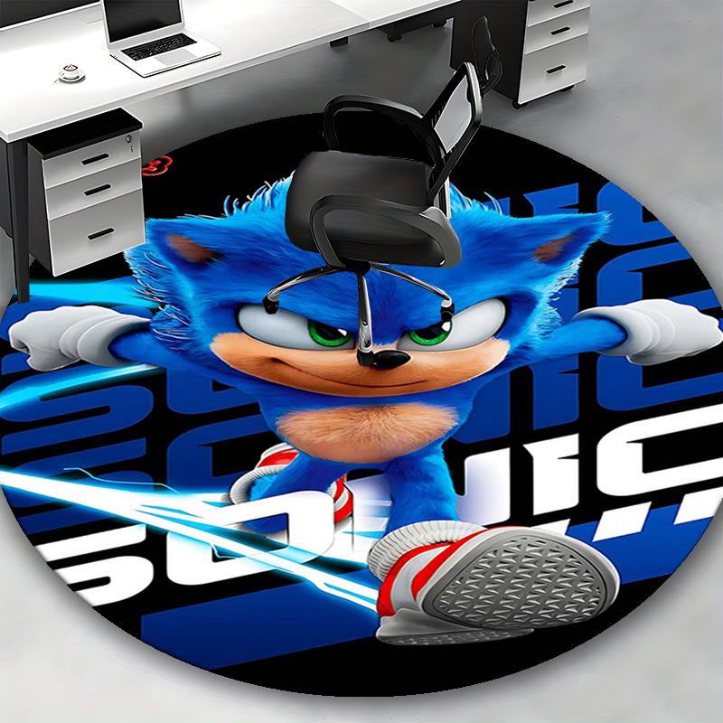 1 stuks Sonic the Hedgehog Anime Design Rond Tapijt - Kantoorstoelmat, Antislip Tapijt voor Huisdecoratie, Woonkamer, Slaapkamer, Speelkamer