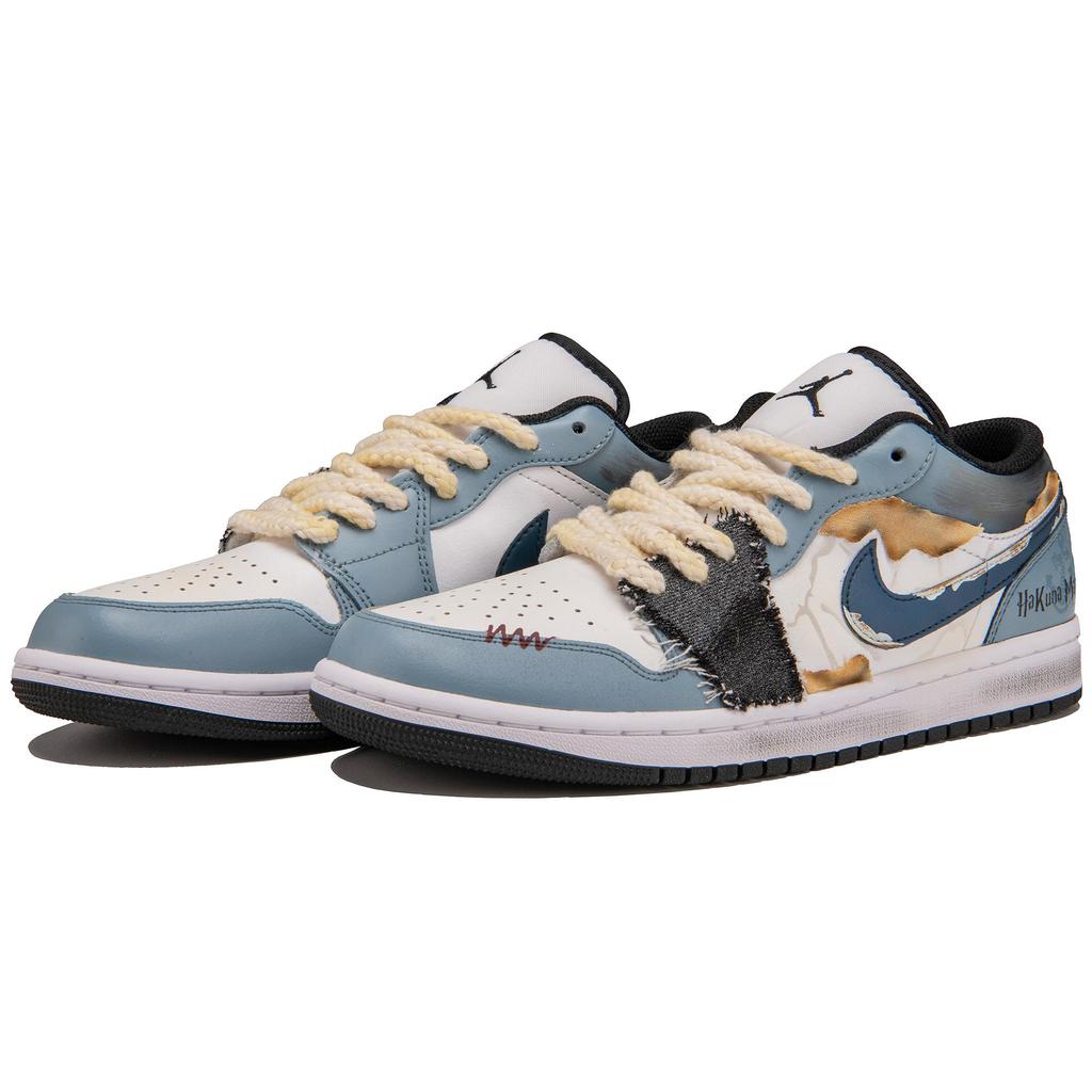 Jordan 1 Cushioning Slip Resistant Low top Vintage Basketball Shoes Men's Blue Gray White 553558-132(TeamF-)