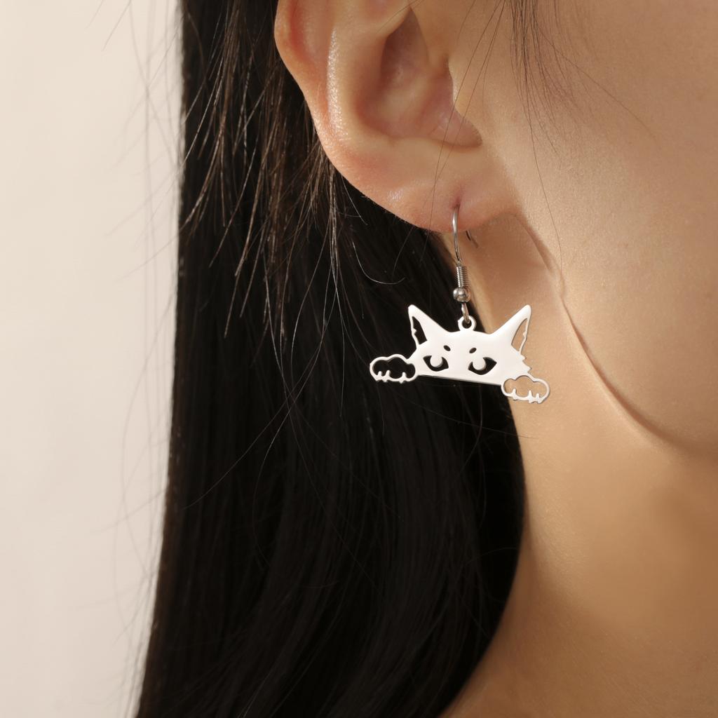 Sneaking Cat Earrings for Women Girls Stainless Steel Cute Animal Kitten Drop Earrings Jewelry Birthday Gift 2026 New