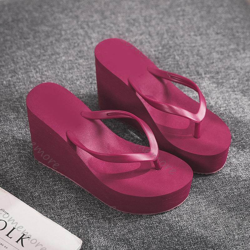 Fashion Comemore Damen Hausschuhe Komfort Sommer Damen Keilabsatz Plateau Hausschuhe Outdoor Strand Flip Flops Hohe Absätze Lässige Pantoletten
