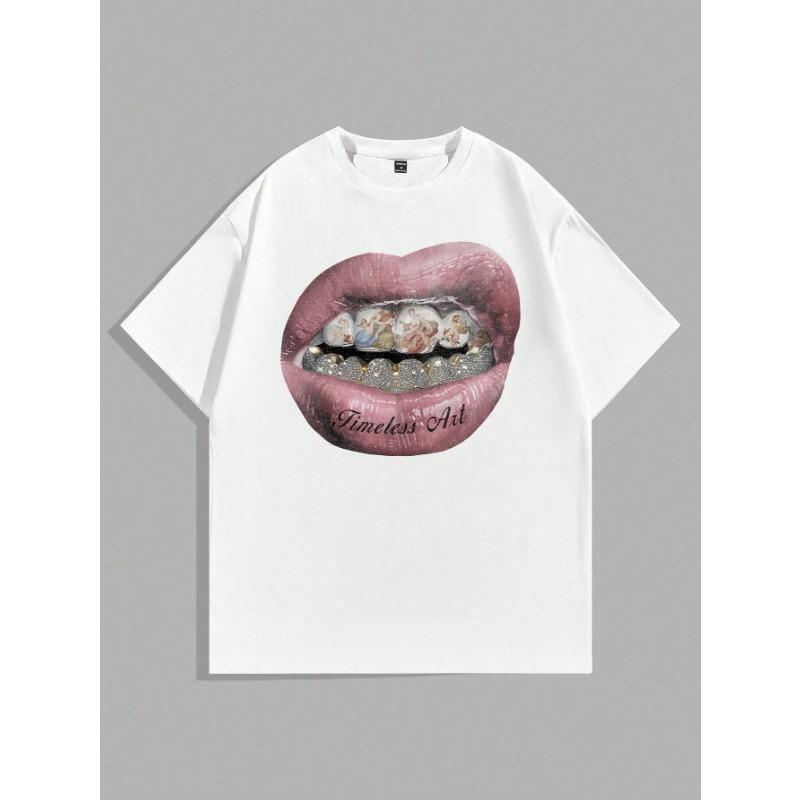 T-shirt Mouth Print T-shirt Men's Summer Cotton Casual Short-sleeved Men