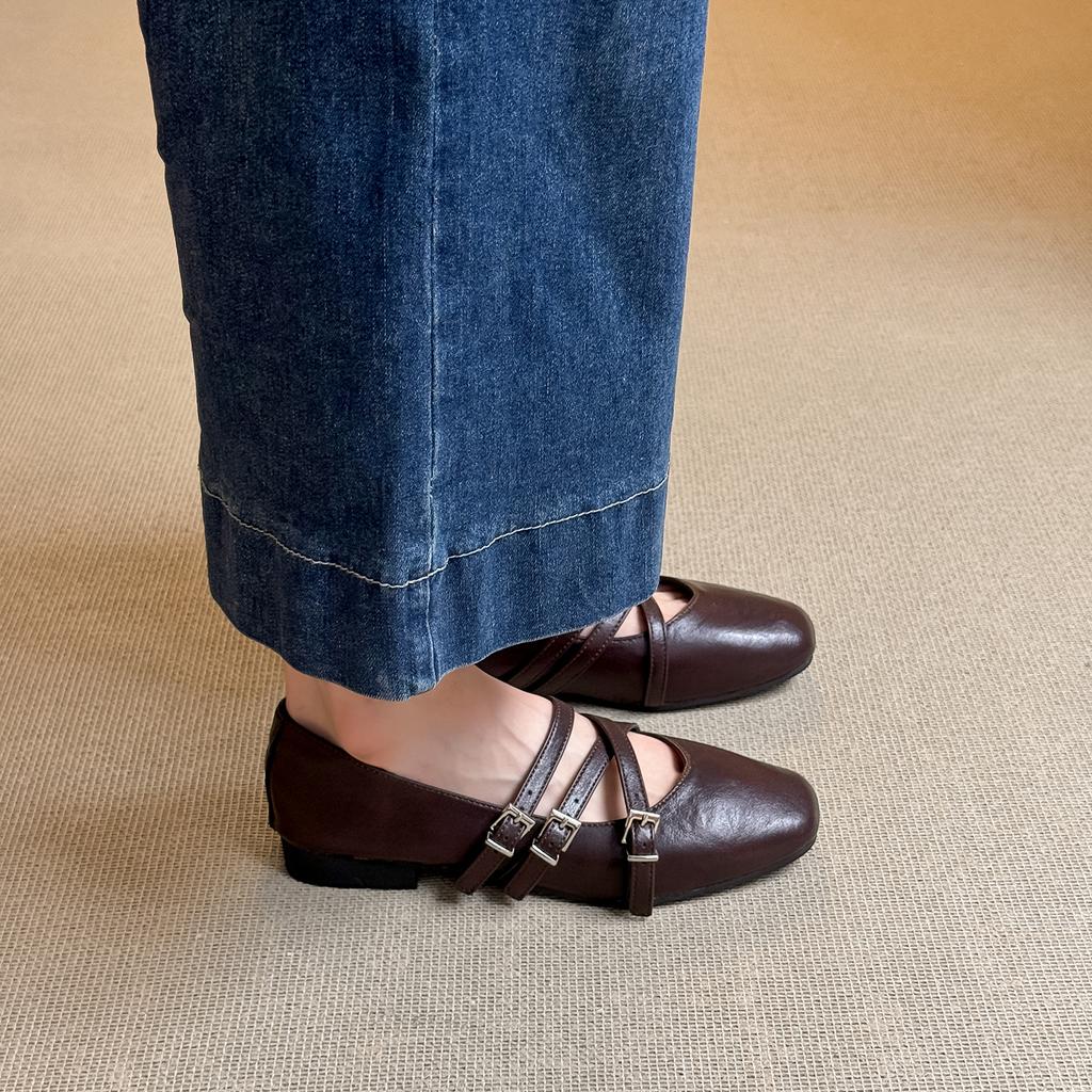 Sheepskin version~ large size women's shoes new retro square head thick heel single shoes women, shallow mouth fashion versatile Mary Jane shoes women