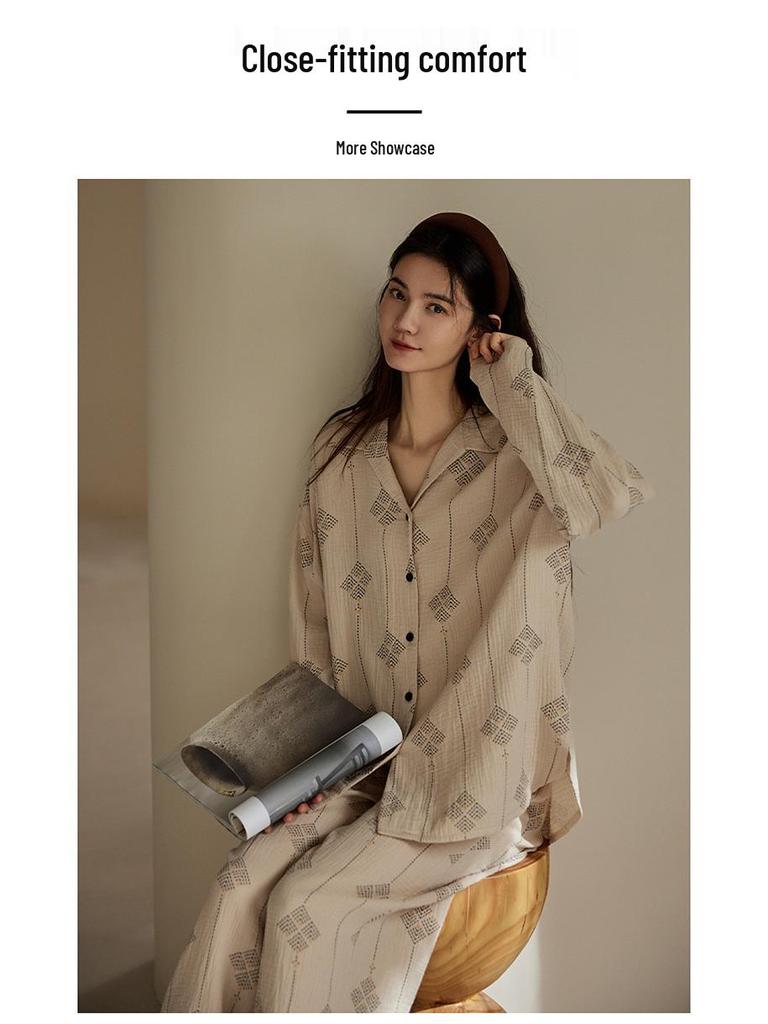 Rou Shan Women's Pure Cotton Gauze Long Sleeve Pajamas - 2025 High-End Spring/Autumn Homewear Set