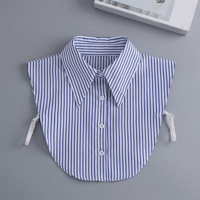 Perfect Match Women Blue Striped Half Shirts Autumn Detachable Dickey Lapel False Collar Multifunctional Layering Crop Top For Sweater