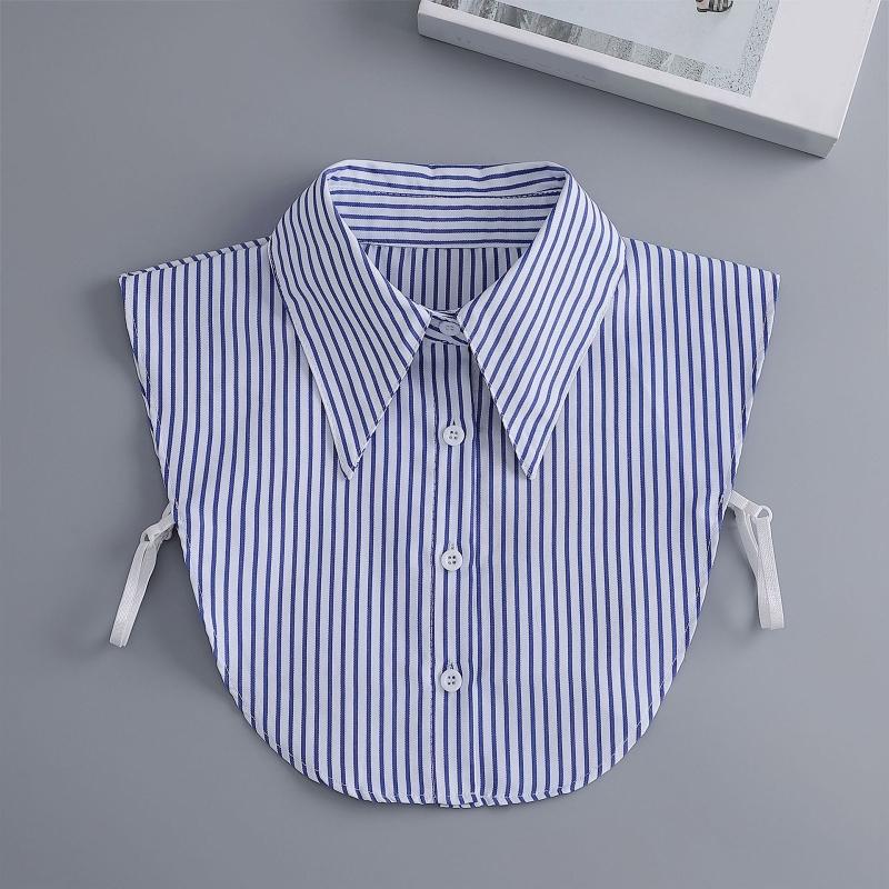 Women Blue Striped Half Shirts Autumn Detachable Dickey Lapel False Collar Multifunctional Layering Crop Top for Sweater