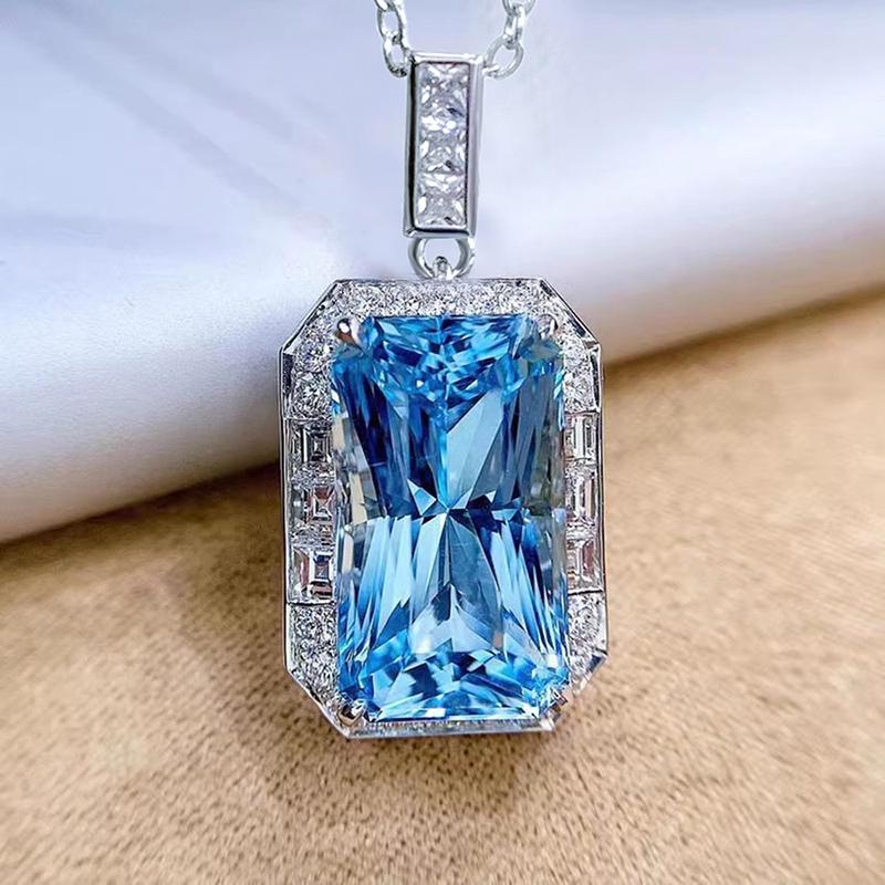 

Huitan Geometric Blue Cubic Zirconia Pendant Necklace for Women Luxury Trendy Wedding Neck Accessories Temperament Lady Jewelry 45cm
