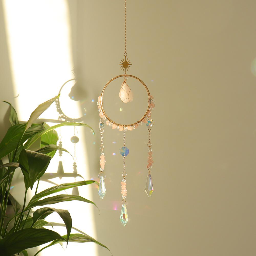 Simple Stylish Indoor Decor: Raw Stone Sun Catcher Wind Chime Pendant T109