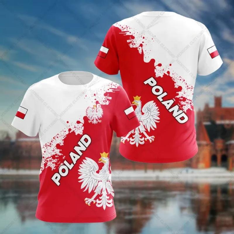 Odznak poľskej vlajky Warrior Camouflage 3D vytlačený Pánske Crew Neck Krátky rukáv Oversized Voľné Módne tričko Športové Rýchloschnúce