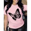 Women'S Casual Crew Neck T-Shirt with Butterfly Print, 100% Polyester Knit Fabric, Breathable & Comfortable, All-Season Short Sleeve Tee for Spring