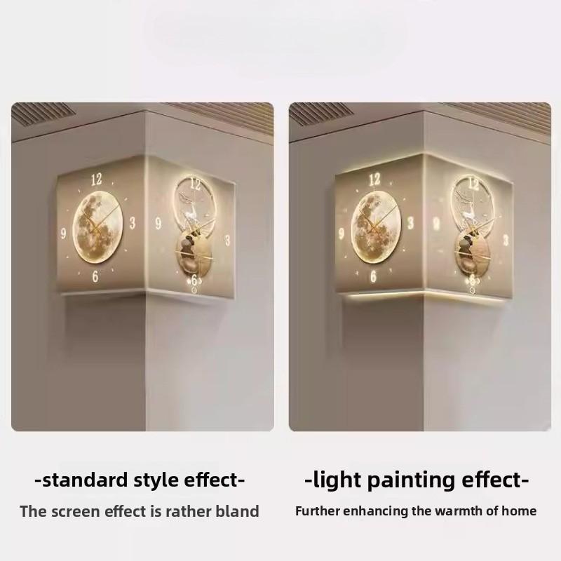 Modern Double Sided Corner Wall Clock Decoration LED Clock Mural Lamp Restaurant Background Wall Digital Wall Clock Home Decor
