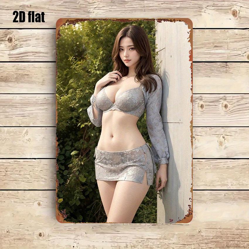 Pc Sexy Woman Illustration Metal Wall Art  Xin Vintage Poster Decor for Living Room Bedroom
