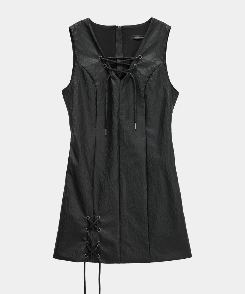 ETRE AU SOMMET Corset Panel Leather One-Piece (Black)
