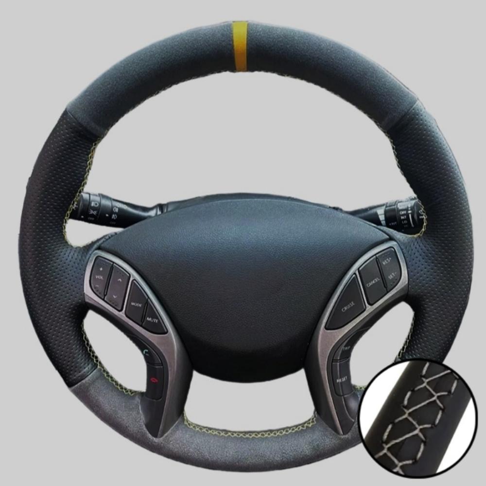 Car Accessories Hand-stitched Black Suede Leather 2011-2016 Avante I30 2012-2016 Steering Wheel Cover For Hyundai Elantra