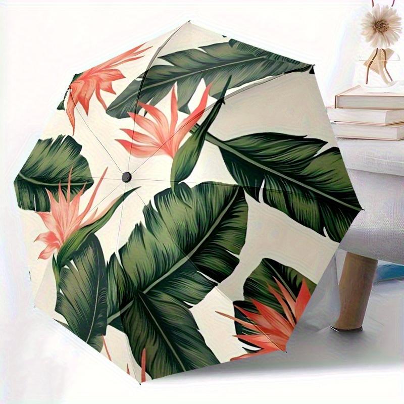 1pc Tropical Leaves Automatic Folding Umbrella, Portable & Foldable Design with 8 Ribs, Casual Outdoor Accessory Halloween and Christmas Gif