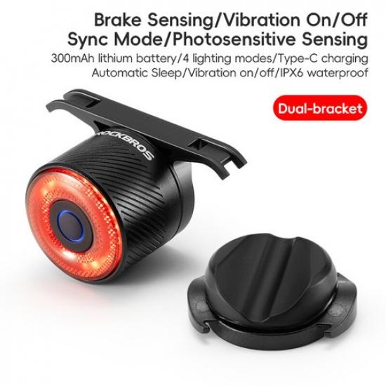 ROCKBROS Same Frequency Sensing Smart Rear Bike Light,USB-C Bicycle Brake Lights