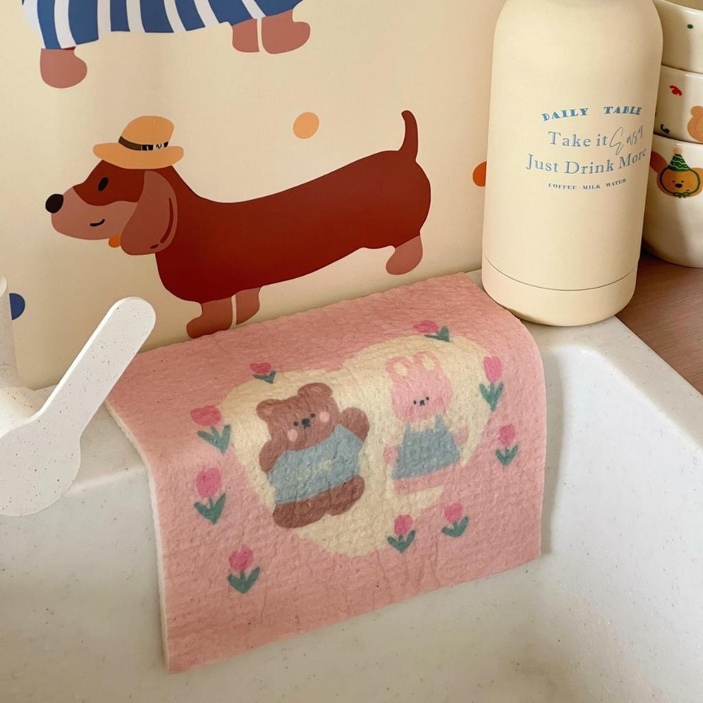 Chu Lele Festive Cartoon Eco-friendly Wood Pulp Cotton Dishcloth & Scouring Pad