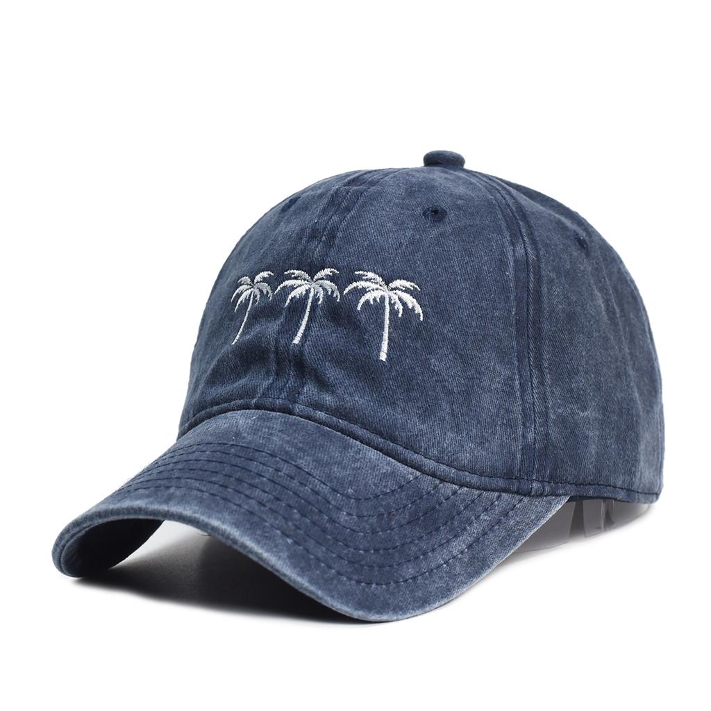 Unisex Washed Cotton Cap Coconut Palm Embroidery Vintage Baseball Cap Men Women Adjustable Casual Outdoor Streetwear Sports Hat
