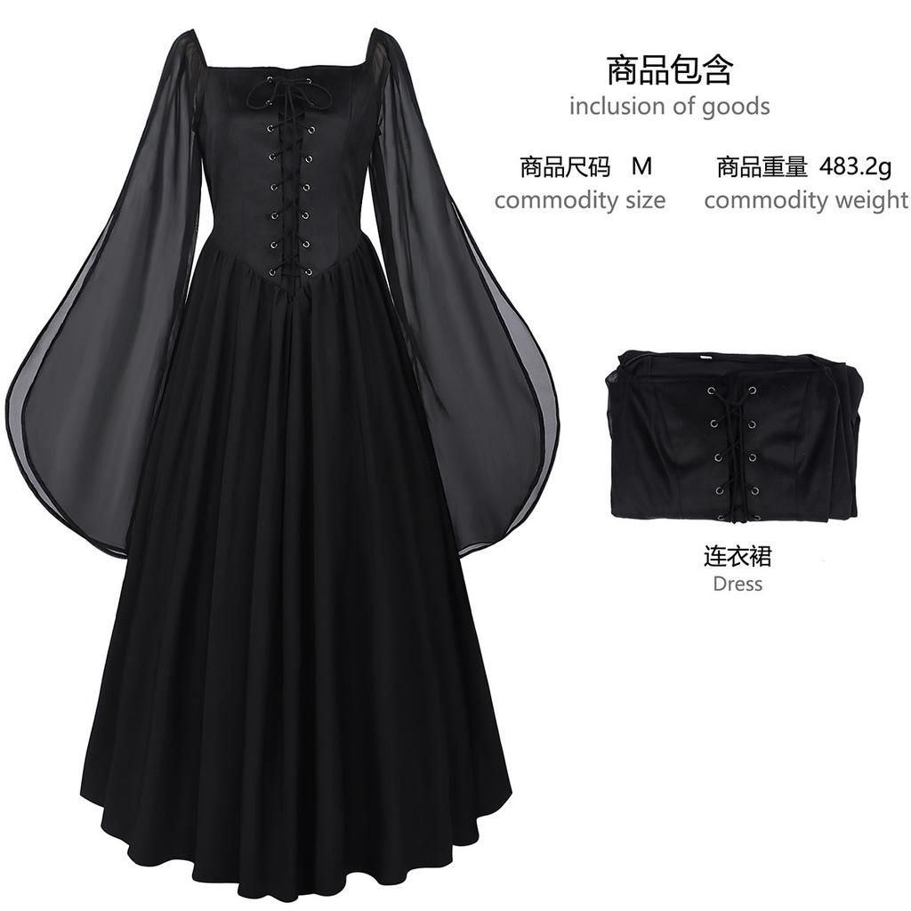 Renaissance Women's Pirate Dress Slit Flared Sleeves Medieval Fairy Costume Vintage Long Gown for Halloween Less