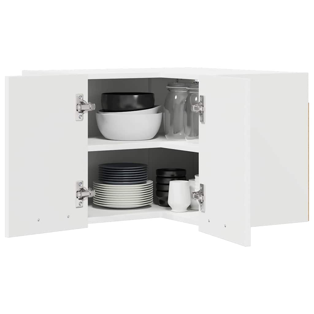 Wall Mounted Corner Cabinet with Storage White 57 X 57 X 40 Cm Particleboard