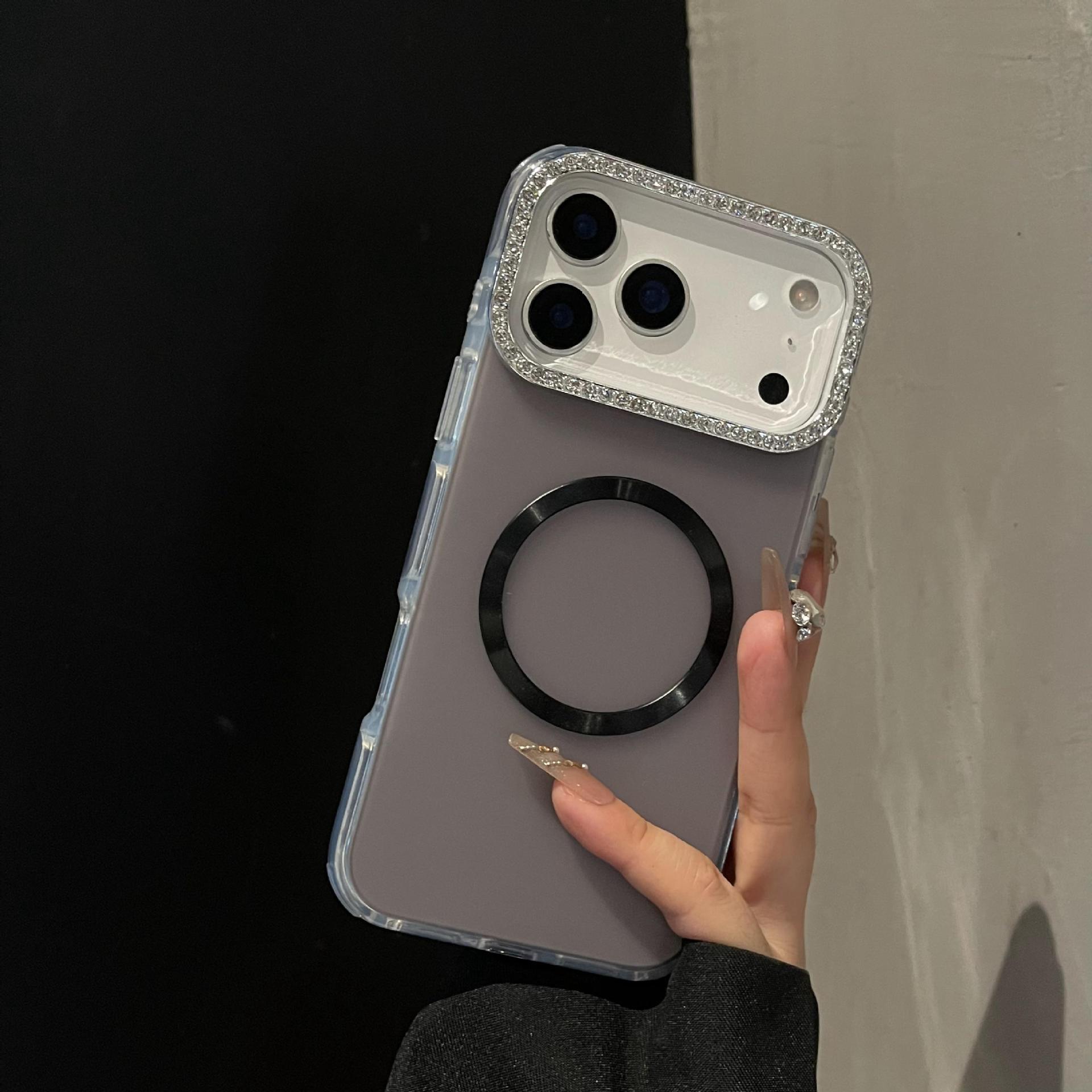 

Frosted Magnetic iPhone Case with Rounded Edges and Diamond Inlay for Apple Pro Max Series iPhone 16 Pro чёрный