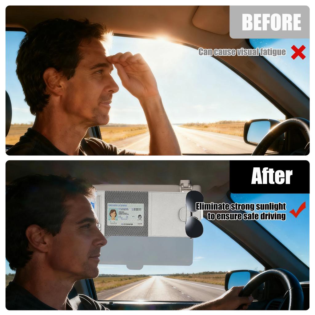 Extensie Universală Parasolar Auto Antireflex Anti-UV Reglabilă Blocator de Soare Interior cu Buzunar cu Fermoar și Design cu Deschidere Laterală