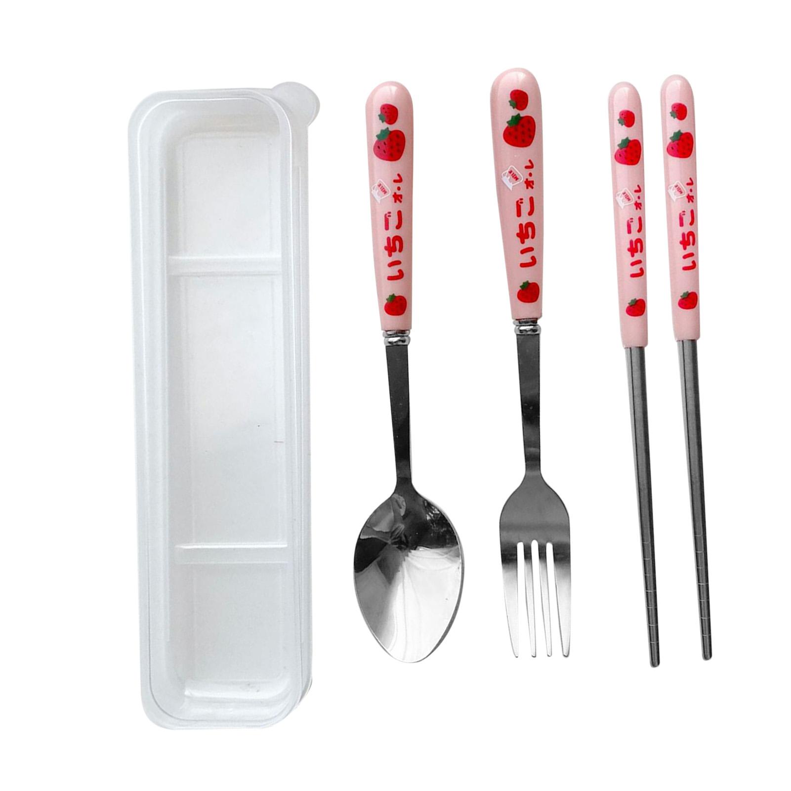 

3 Piece Tableware Utensils Set Spoon Forks Chopsticks Rounded Stainless Steel Flatware Cutlery Set with Transparent Box