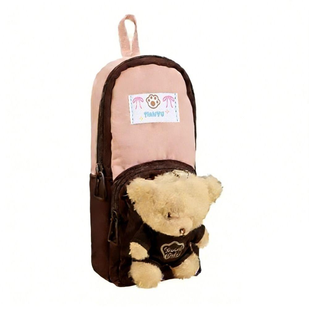 

Zipper Little Bear Doll Pencil Case Large Capacity Bear Pencil Pouch Plush Stationery Bag School