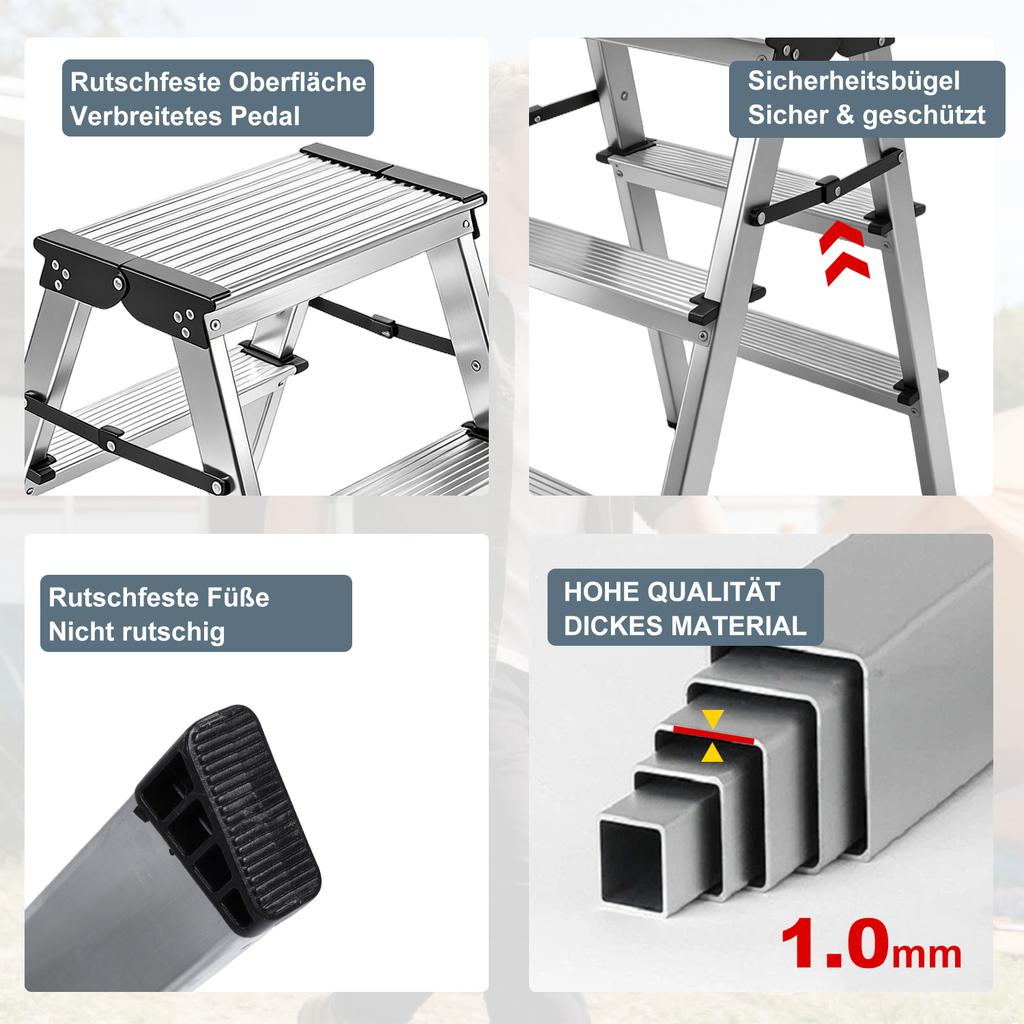 2-3 Layer Anti Slip Aluminum Ladder -22IN - Silver