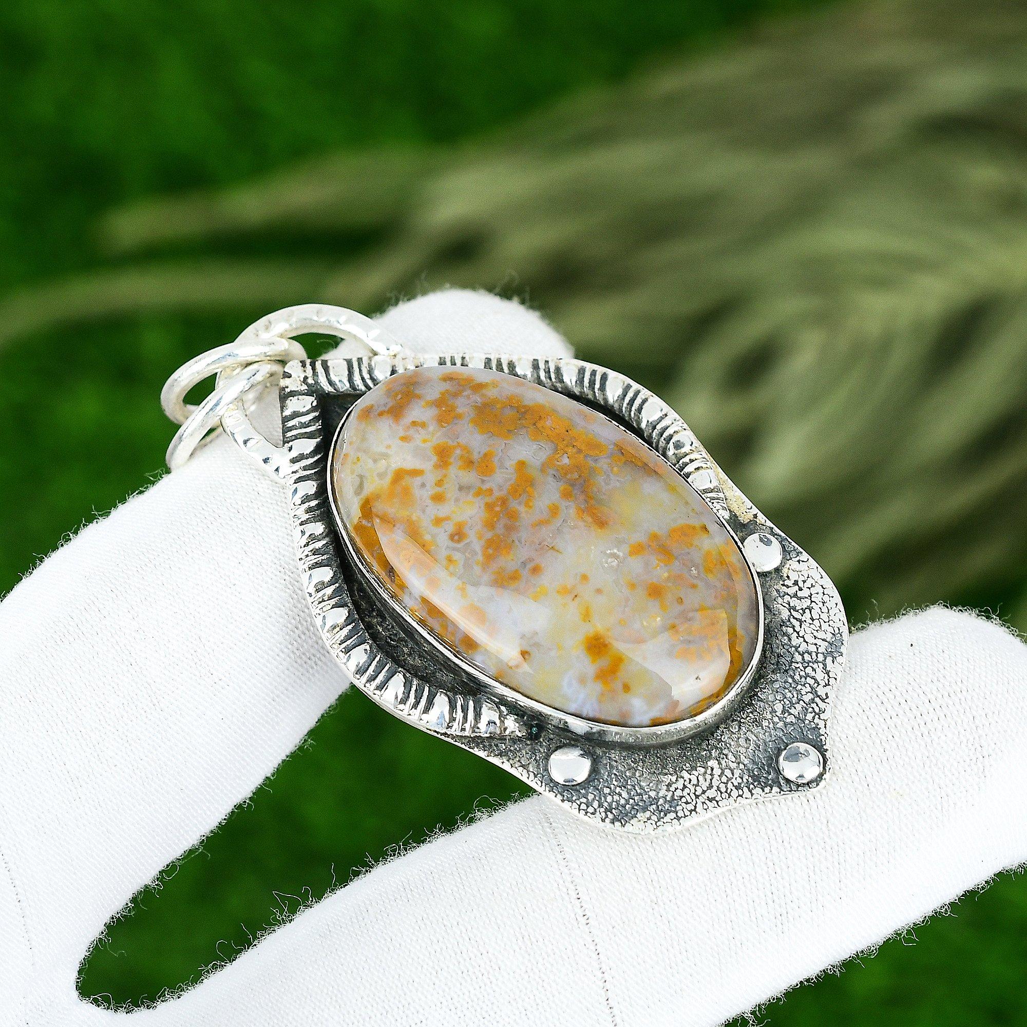 

Memorial Day Sale Polka Dot Agate Gemstone Bezel Sister Pendant Sterling Silver