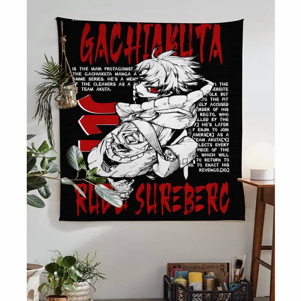 Gachiakuta Anime Character Tapestry Red Japanese Manga Wall Hanging with Action Art Ideal for Otaku Bedroom Edgy Room Decor