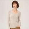 18-Gauge One-Piece Fine-Spun Chicken Heart Collar 100% Wool Women's Long-Sleeve V-Neck Slim-Fit Base Layer Shirt