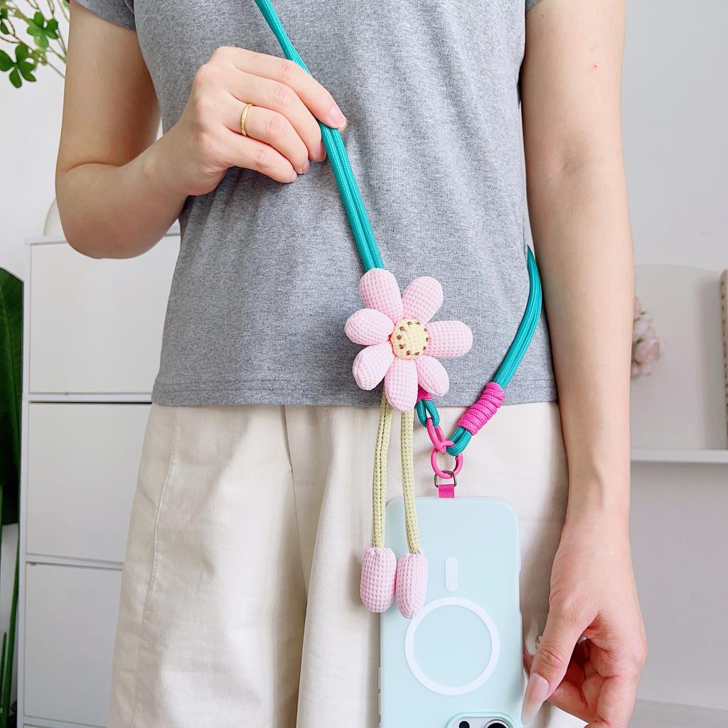 Reines Handgewebtes Universelles Handy-Lanyard, Langes Crossbody-Lanyard, Modischer Sonnenblumen-Anhänger, Verdicktes Lanyard