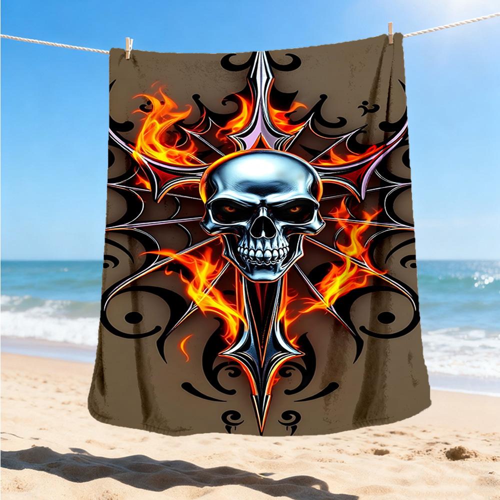 1pc Gothic Skull Design Print Outdoor Blanket, Lightweight Polyester,