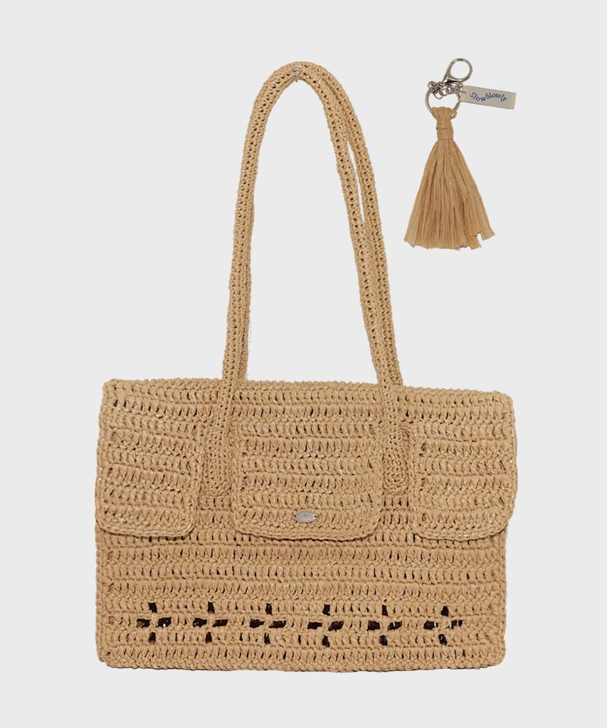 Slowslowly Lily Handmade Crochet Raffia Hermetic Shoulder Bag (+Gift Tassel Keyring Included) _ Natural Beige