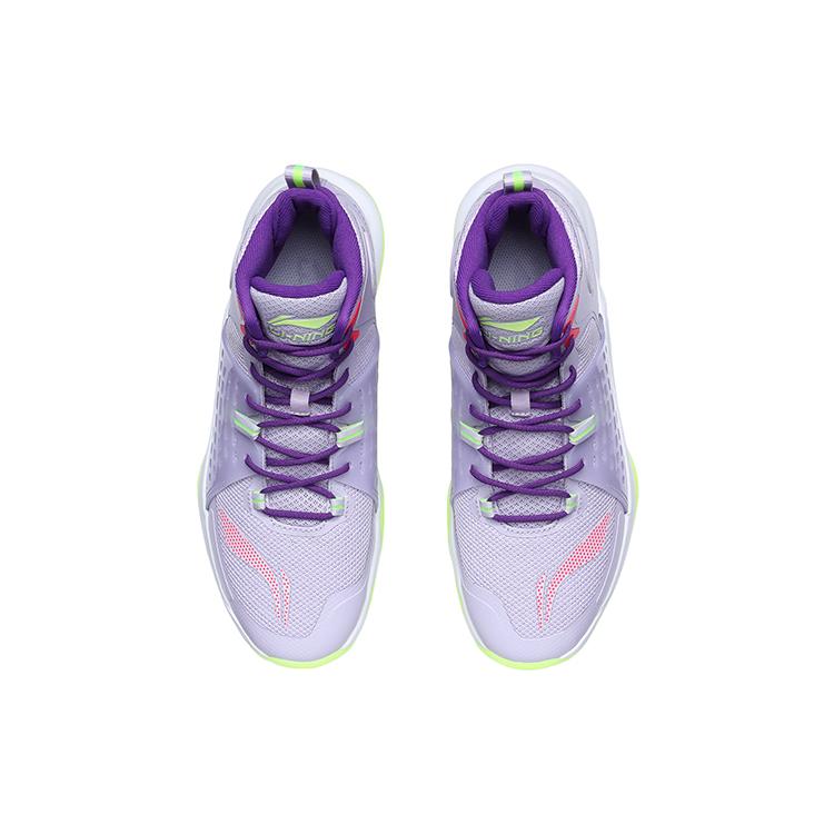 Li Ning Slip Resistant Abrasion Resistant High Top Basketball Shoes Unisex Purple Green ABAR065-3